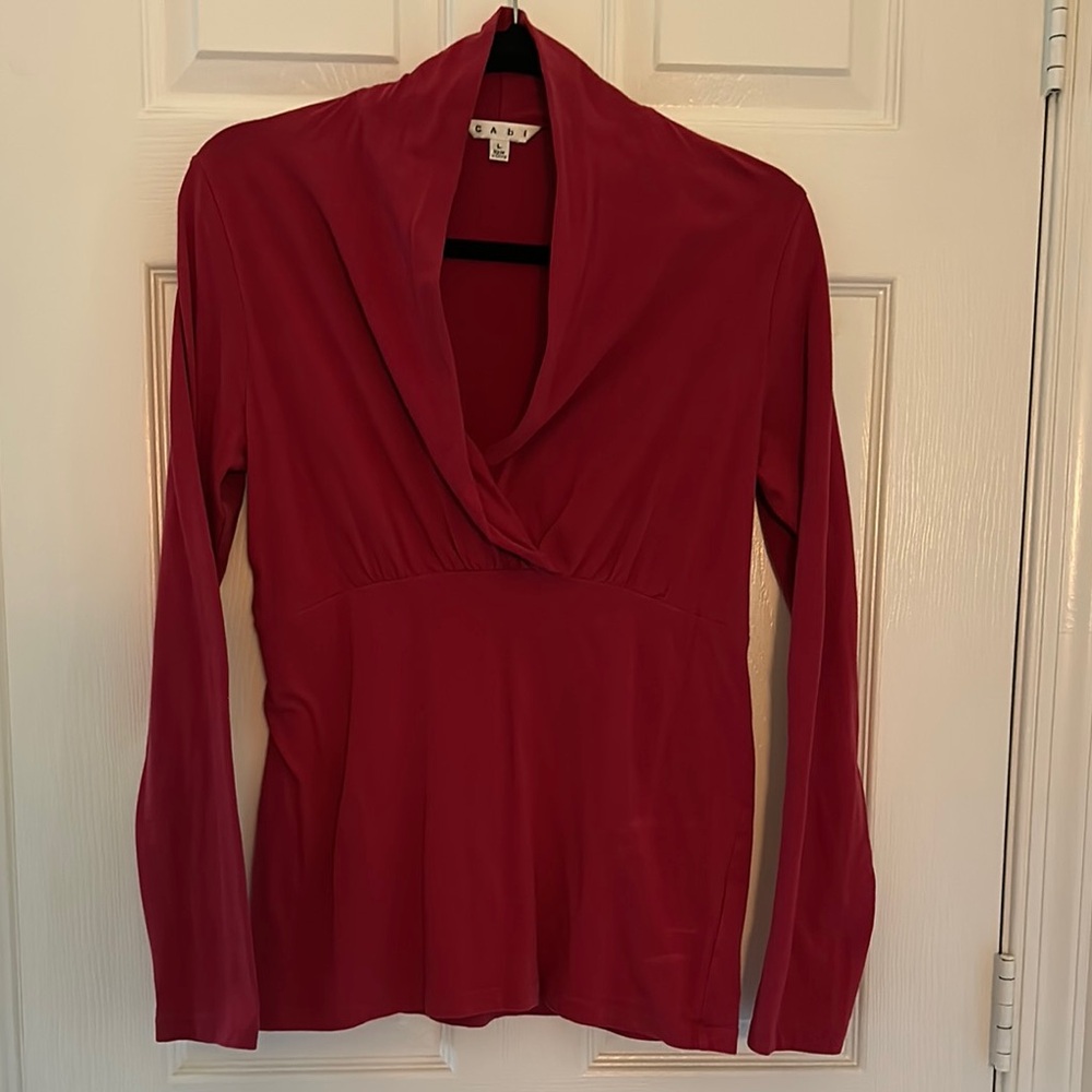 CAbi Red Fitted Long Sleeve Blouse